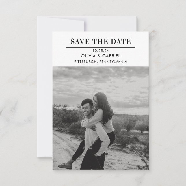 Save The Date Moderne Minimaliste Photo Mariage Noir Et Blanc Sa (Devant)