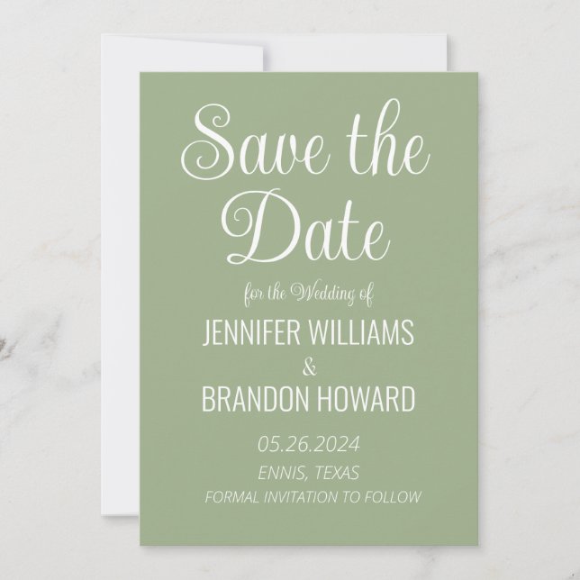 Save The Date Moderne minimaliste QR Code Sage Mariage vert (Devant)