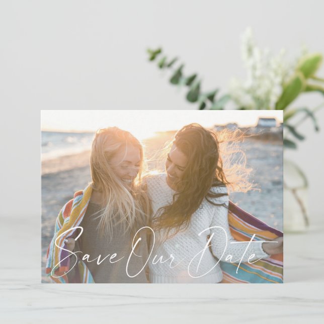 Save The Date Moderne minimaliste romantique Mariage superposé (Debout devant)