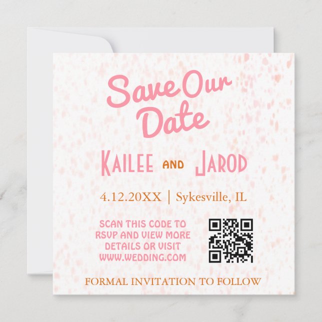 Save The Date Moderne minimaliste rose et orange rétro (Devant)