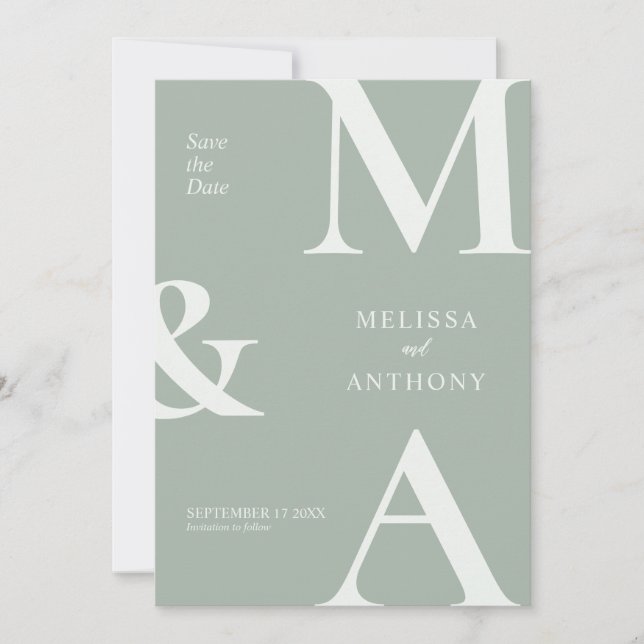 Save The Date Moderne minimaliste Sage mariage vert Enregistrer  (Devant)