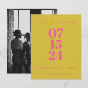 Save The Date Moderne minimaliste Unique rose Jaune Pleine Photo