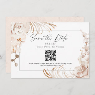 Save The Date Moderne Neutre couleur floral code QR enregistrer 