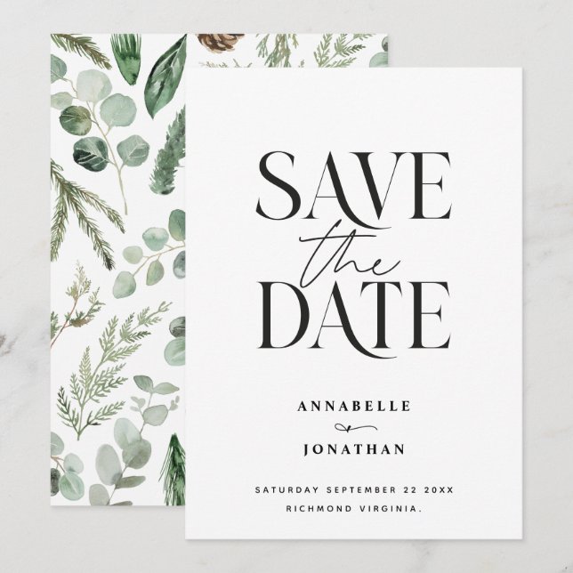 Save The Date Moderne non photo élégante aquarelle botanique (Devant / Derrière)