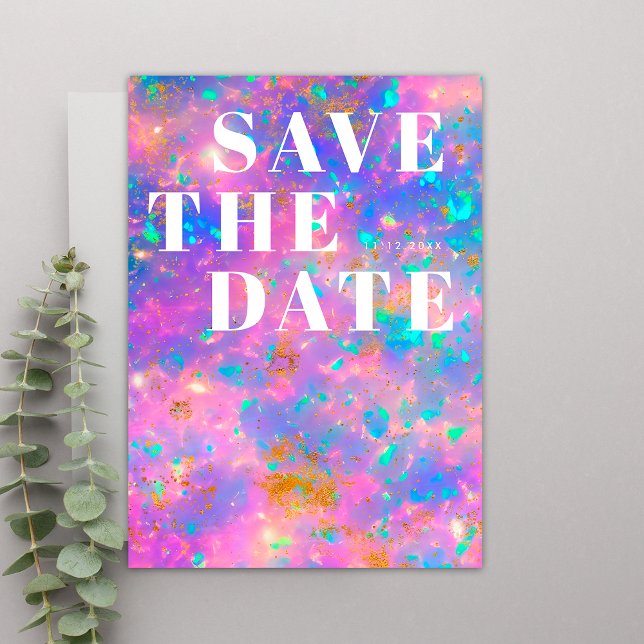 Save The Date Moderne Pierre Opale Dorée Minimaliste Mariage Sim (Front)