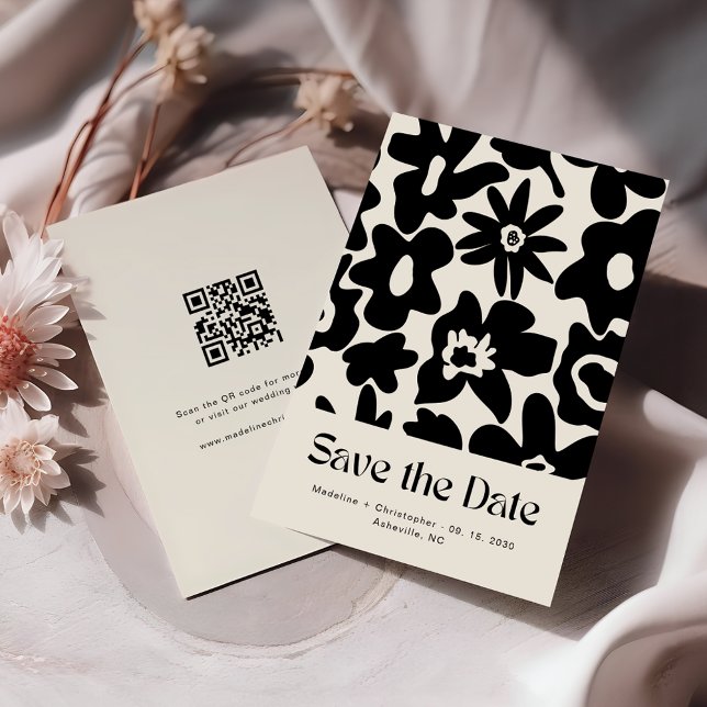 Save The Date Moderne Retro Floral Mariage QR code Enregistrer l (Créateur téléchargé)