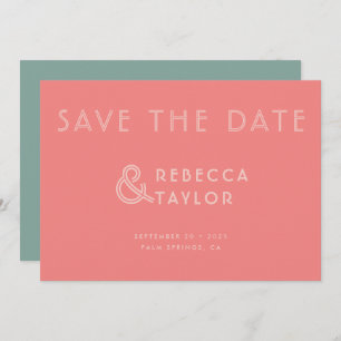 Save The Date Moderne Rétro minimaliste Mint rose Mariage vert