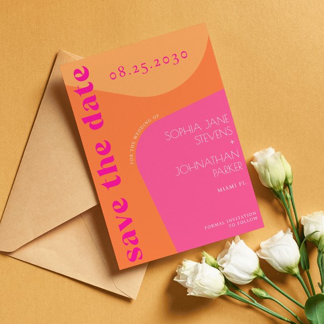 Save The Date Moderne rétro rose orange formes abstraites mariag (Créateur téléchargé)