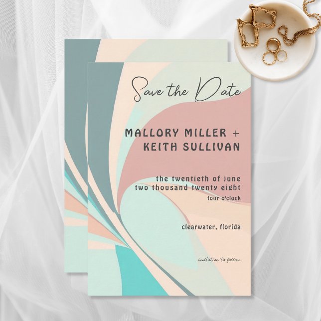 Save The Date Moderne Retro Super Peach Turquoise & Aqua Mariage (Créateur téléchargé)