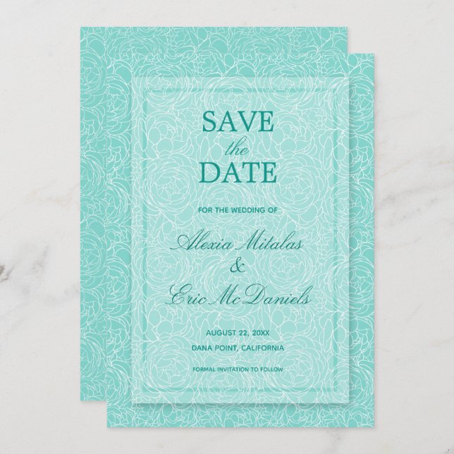 Save The Date Moderne Rose  Mariage Floral (Devant / Derrière)