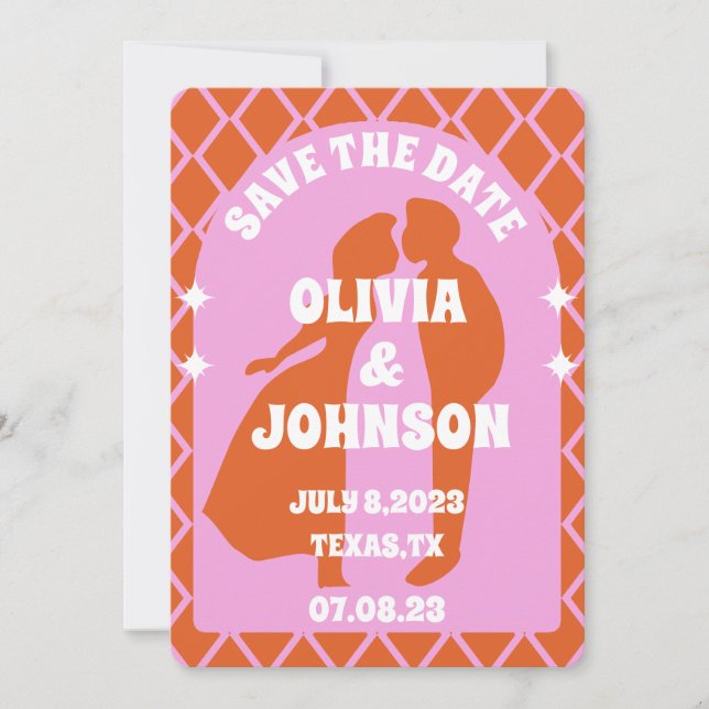 Save The Date Moderne Rose Orange Rétro Boho Arch Date Bold (Devant)