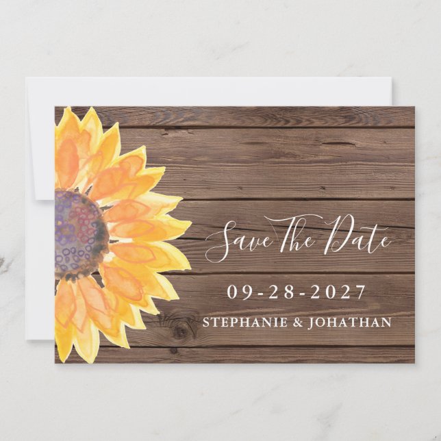 Save The Date Moderne Rustique Tournesol Bois Enregistrer La Dat (Devant)