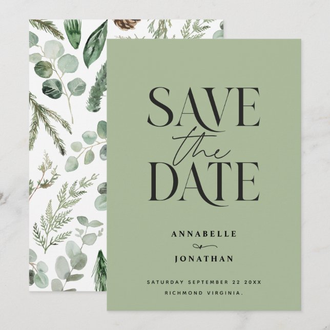 Save The Date Moderne sauvegarde botanique à l'aquarelle élégant (Devant / Derrière)
