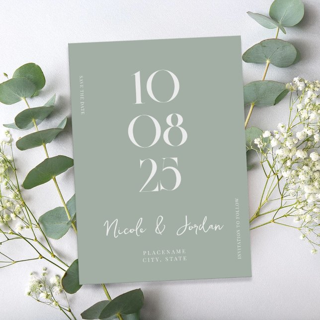 Save The Date Moderne Simple Chic Sage Mariage Vert (Créateur téléchargé)