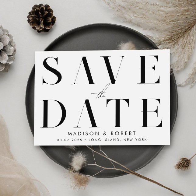 Save The Date Moderne Simple Mariage noir et blanc élégant (Créateur téléchargé)