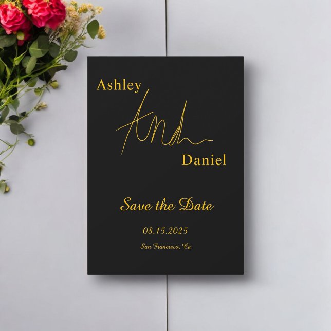 Save The Date Moderne Simple Noir Et Or Élégant Mariage Chic (Créateur téléchargé)