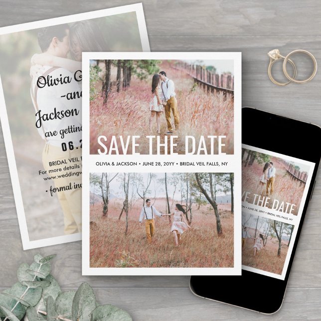 Save The Date Moderne Superposition de Typographie Simple sur 3  (Créateur téléchargé)
