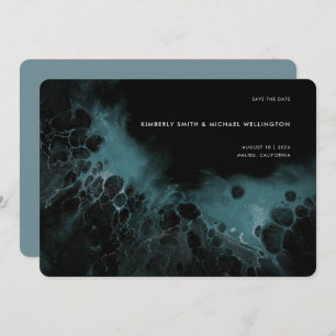 Save The Date Moderne Turquoise noir Moody Fluid Art Mariage