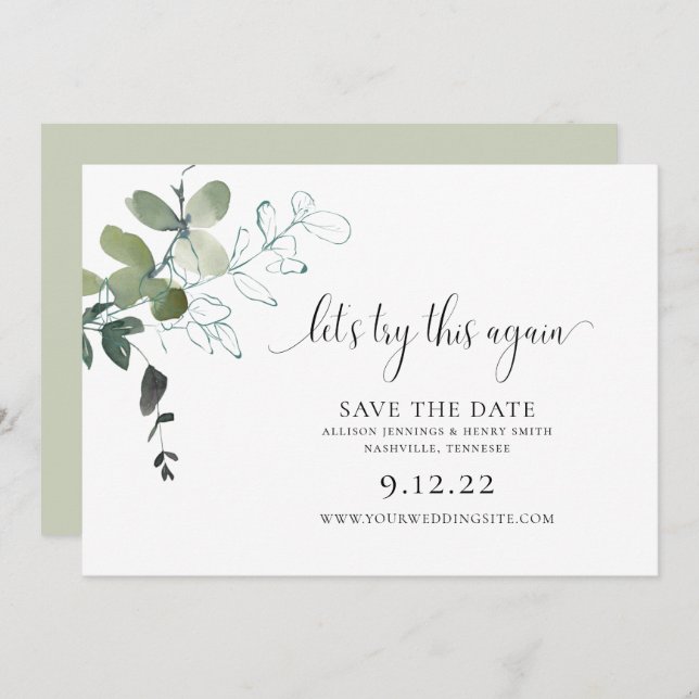 Save The Date Moderne verdure Changer la date Mariage Enregistre (Devant / Derrière)