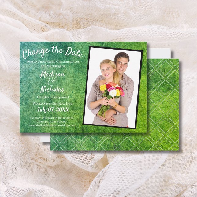 Save The Date Modifier la date Photo Mariage Med Green Parchment (Pink Floral Red Brown Rustic Wood Country Wedding Announcement)