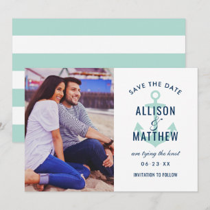 Save The Date Monnaie marine verte Ancre Mariage photo