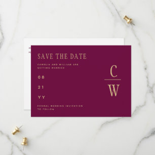 Save The Date Monogram Berry Wine Gold Wedding Enregistrer la da