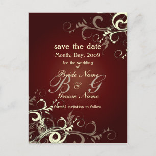 Save the Date, monogram cream swirls Announcement Postcard