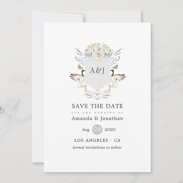 Save The Date Monogram Crest Mariage Lakeside (Devant)