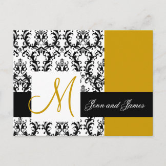 Save the Date Monogram Damask Wedding Gold Announcement Postcard