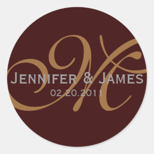 Save the Date Monogram Wedding Sticker Brown