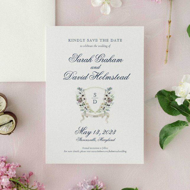 Save The Date Monogramme Aquarelle Florale Crest Enregistrer la  (Créateur téléchargé)