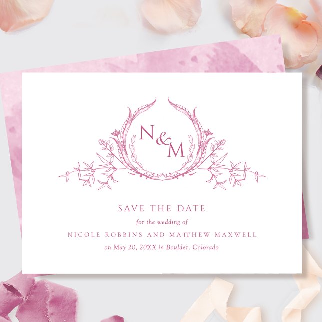 Save The Date Monogramme aquarelle rose mauve élégant (Créateur téléchargé)