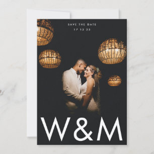 Save The Date Monogramme blanc ultra moderne Gras QR Code Retour