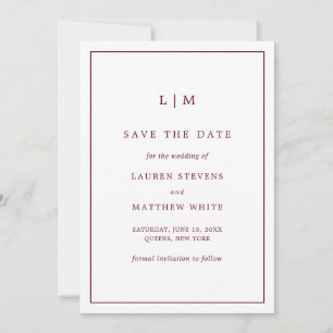 Save The Date Monogramme bordeaux simple Mariage élégant