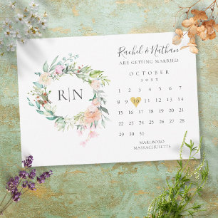 Save The Date Monogramme Calendrier Gold Heart Floral Mariage