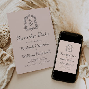 Save The Date Monogramme classique Crest Blush Pink Mariage