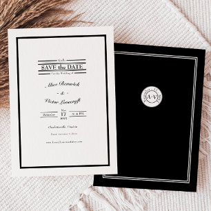Save The Date Monogramme classique de Mariage noir blanc