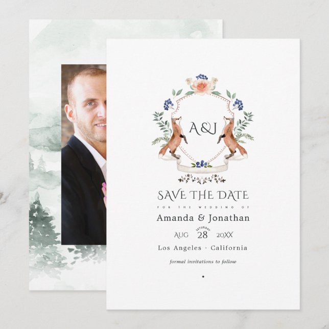 Save The Date Monogramme de bois Laurel Crest Mariage Photo (Devant / Derrière)