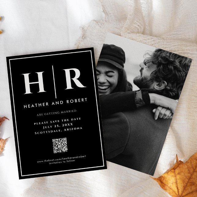 Save The Date Monogramme de mariage noir chic simple moderne cod (Créateur téléchargé)