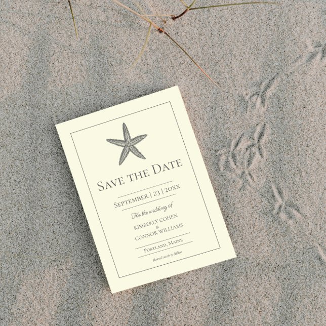 Save The Date Monogramme de poisson jaune (Yellow Starfish Monogram Photo Save the Date)