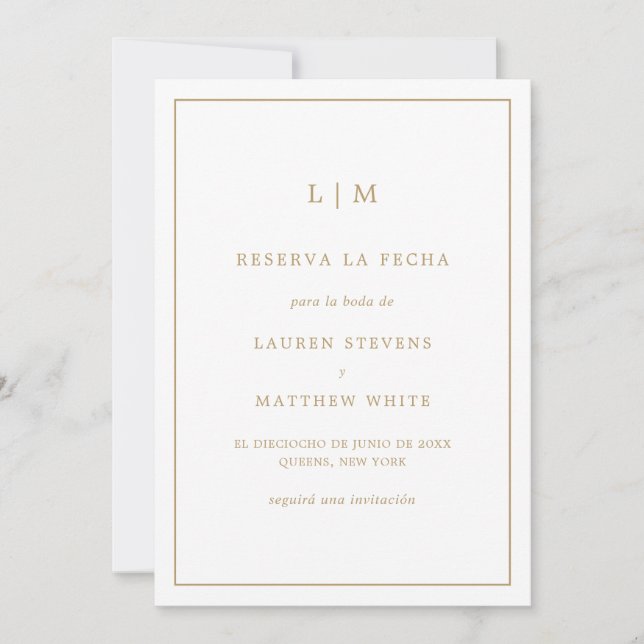 Save The Date Monogramme d'or simple Mariage espagnol (Devant)