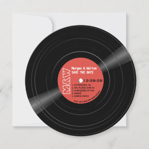 Save The Date Monogramme du disque de vinyle - Étiquette rouge r