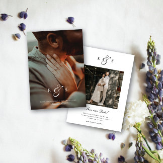 Save The Date Monogramme élégant classique écriture deux faces p