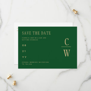 Save The Date Monogramme Emerald Green Gold Enregistrer La Date