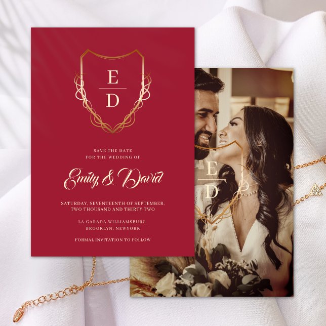 Save The Date Monogramme en or rouille rouge Crimson (Créateur téléchargé)