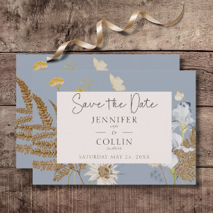 Save The Date Monogramme Fleur sauvage rustique Dusty Blue