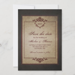 Save The Date Monogramme gothique Patiné foncé Enregistrer la da