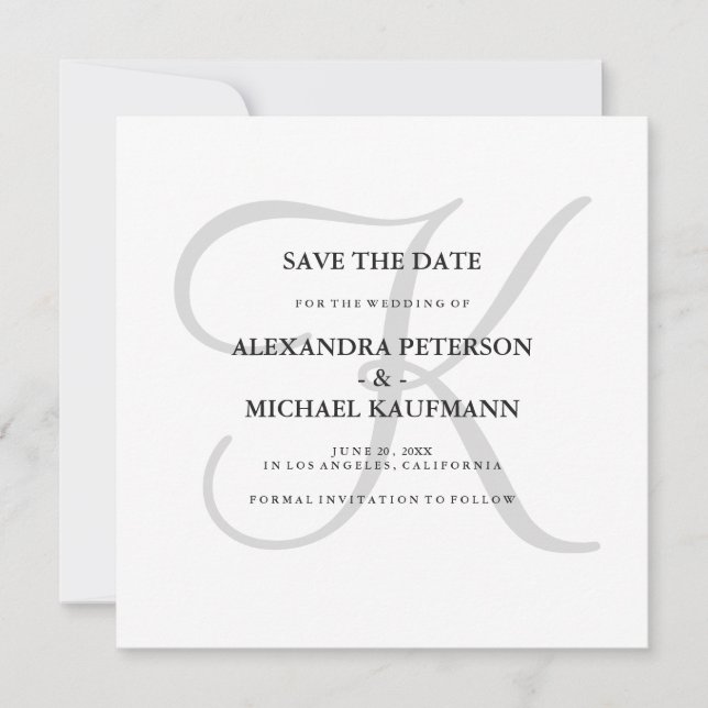 Save The Date Monogramme gris classique Enregistrer la date (Devant)