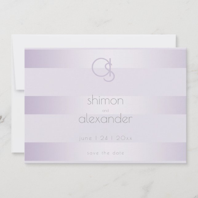 Save the date | Monogramme Lilac Shimmer Stripes (Devant)