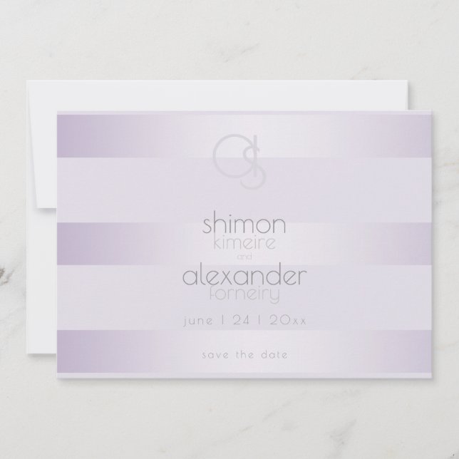 Save the date | Monogramme Lilac Shimmer Stripes (Devant)